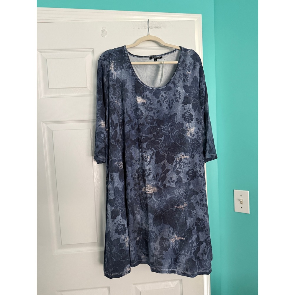 Twister Colorful Curves Blue Floral Tunic Assi Rosa 3/4 Sleeve Size 4